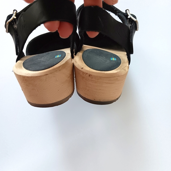 Lotta's Lotta From Stockholm Low Wood Black Leather Swedish Wooden Clogs Size 38 - Picture 6 of 9